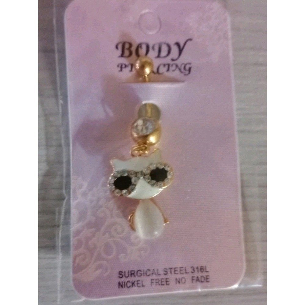 Cool Cat With Sunglasses Belly Ring Surgical Steel